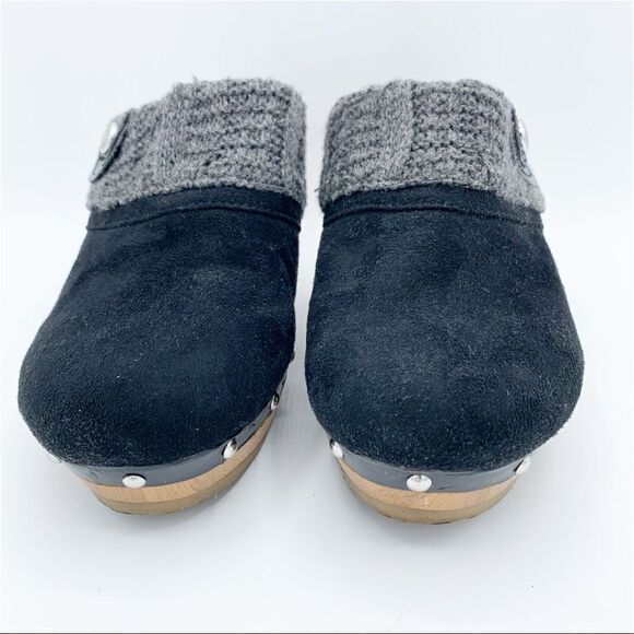 Style & Co Wooden‎ Heeled Black Suede Clog with Knitted Trim and Silver Tag - Picture 9 of 13